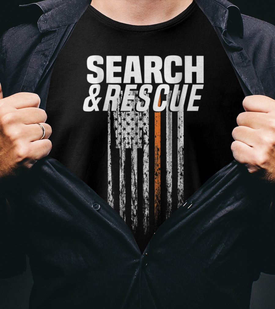Search And Rescue Thin Orange Line American Flag T-Shirt