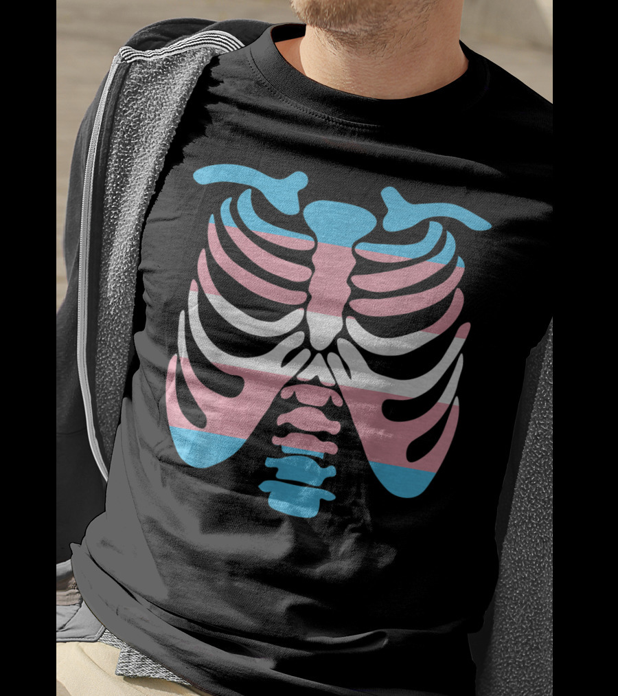 Transgender Flag Rib Cage Skeleton T-Shirt