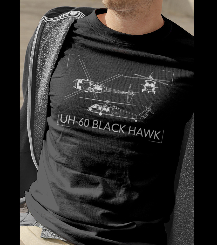 UH-60 Black Hawk Military Helicopter Diagram Detailed Blueprint T-Shirt
