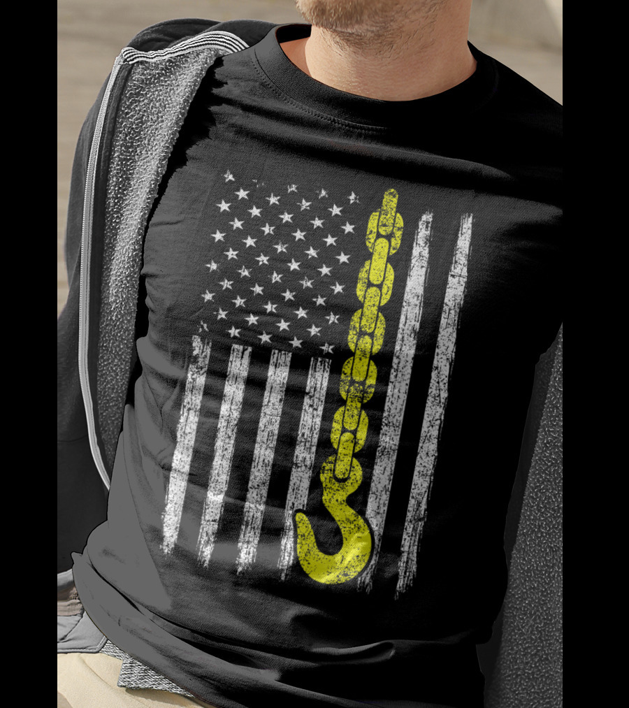 USA Thin Yellow Line Hook American Flag Tow Truck Driver T-Shirt