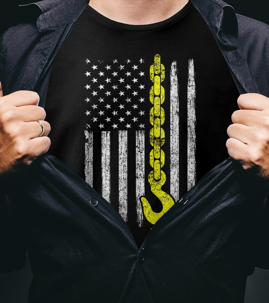 USA Thin Yellow Line Hook American Flag Tow Truck Driver T-Shirt