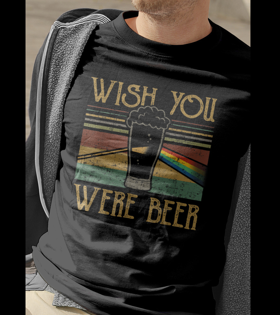 Wish You Were Beer Rainbow Prism Vintage Style Pint Glass T-Shirt