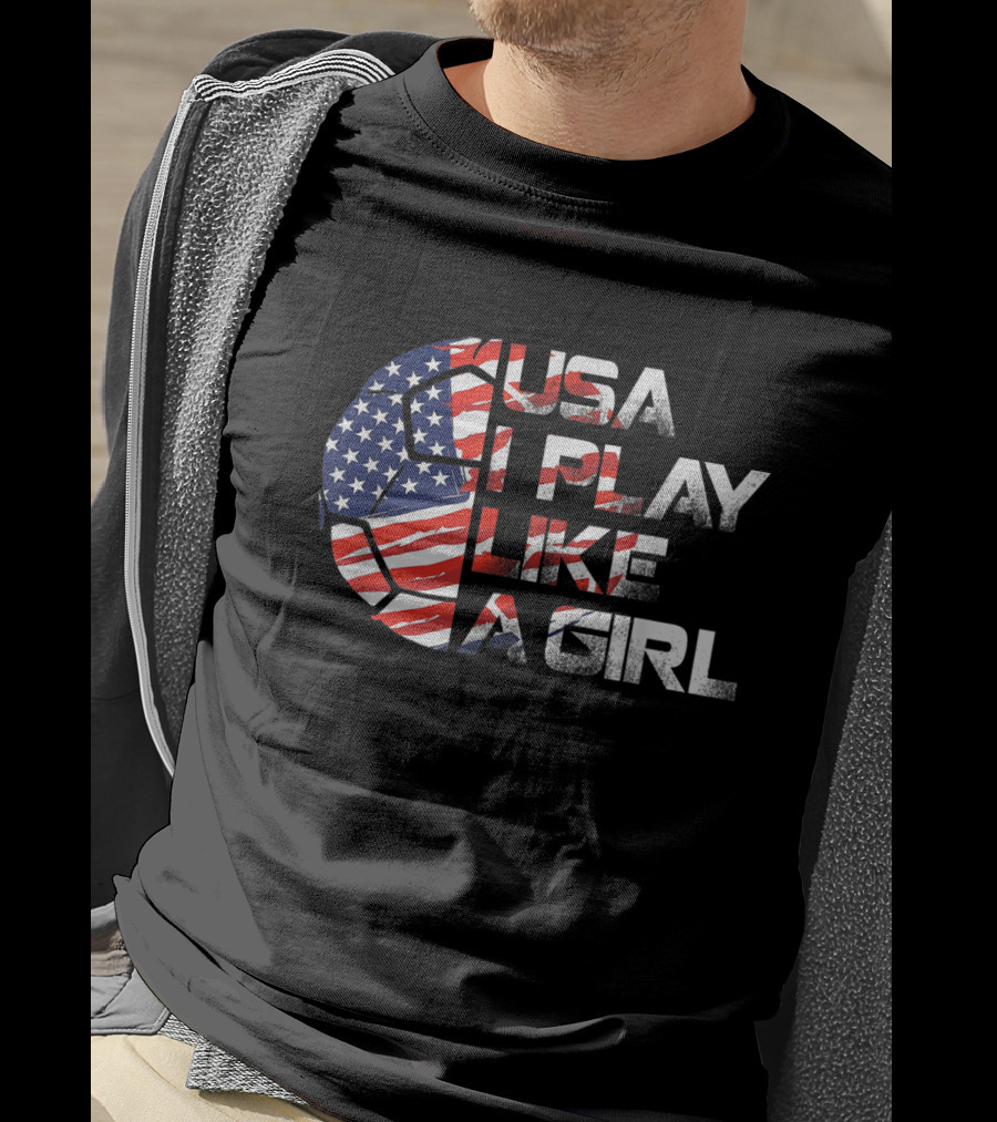 USA I Play Like A Girl Soccer Player American Flag T-Shirt