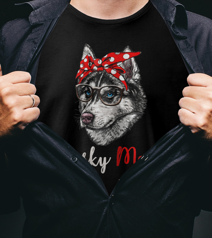 Husky Mom Funny Bandana Glasses Dog T-Shirt