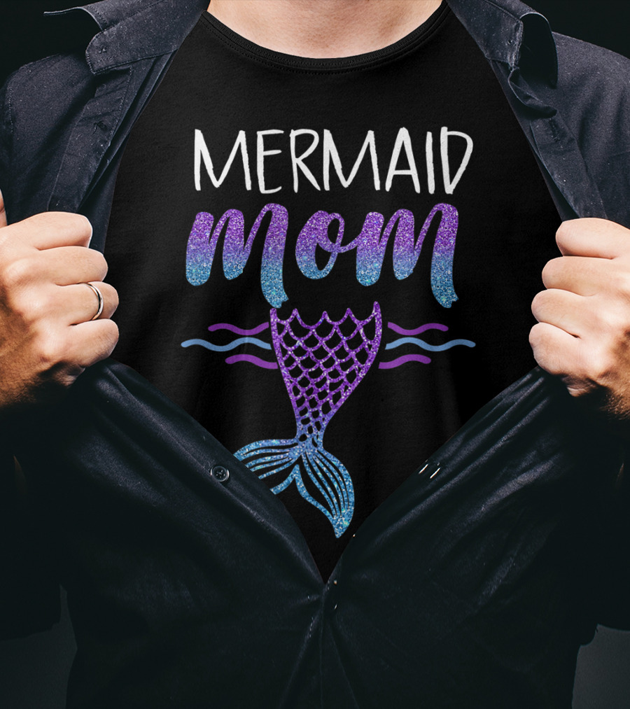 Mermaid Mom Glitter Tail Birthday Party T-Shirt