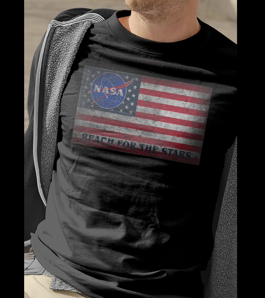 Zubaz NASA Space Logo American Flag Reach For The Stars T-Shirt
