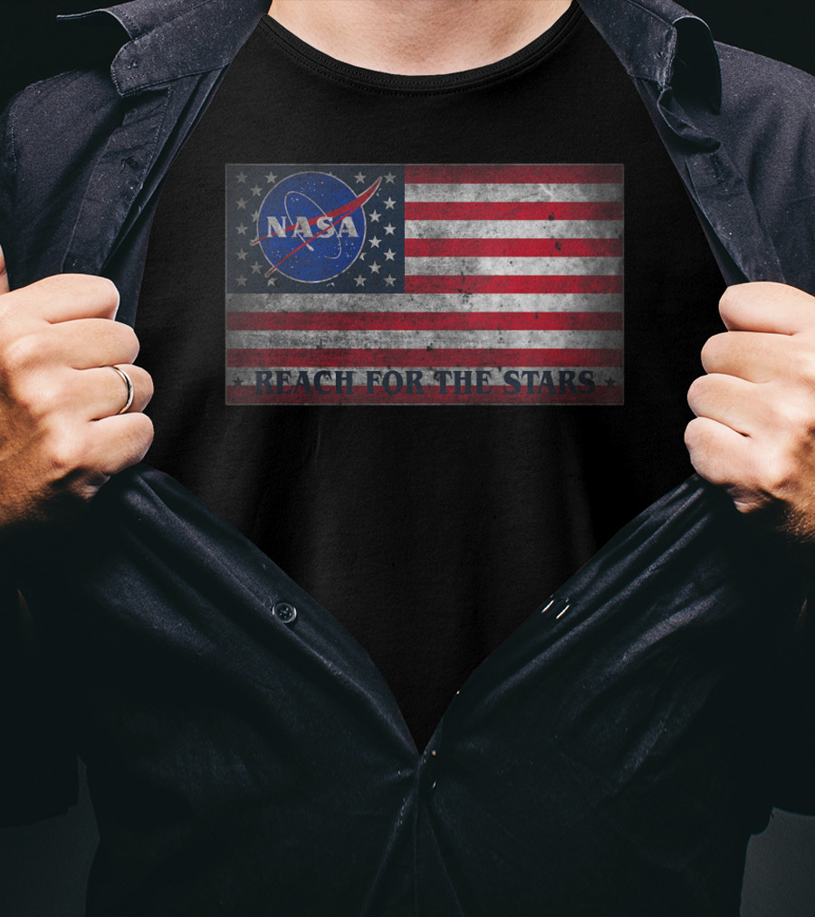 Zubaz NASA Space Logo American Flag Reach For The Stars T-Shirt