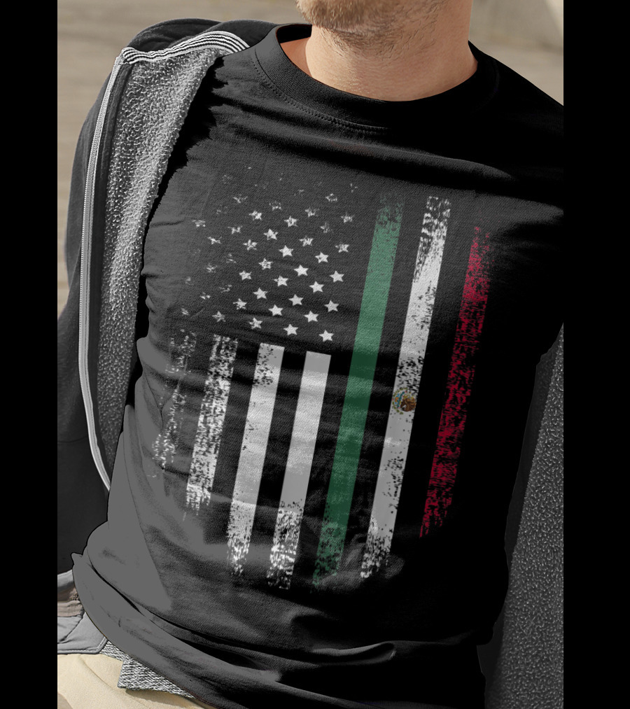 Vintage Mexican Roots American Grown Flag Design Mexico USA T-Shirt