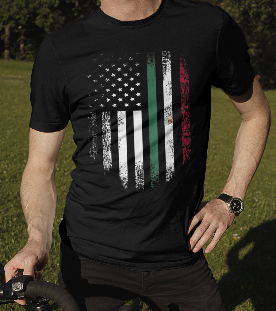 Vintage Mexican Roots American Grown Flag Design Mexico USA T-Shirt