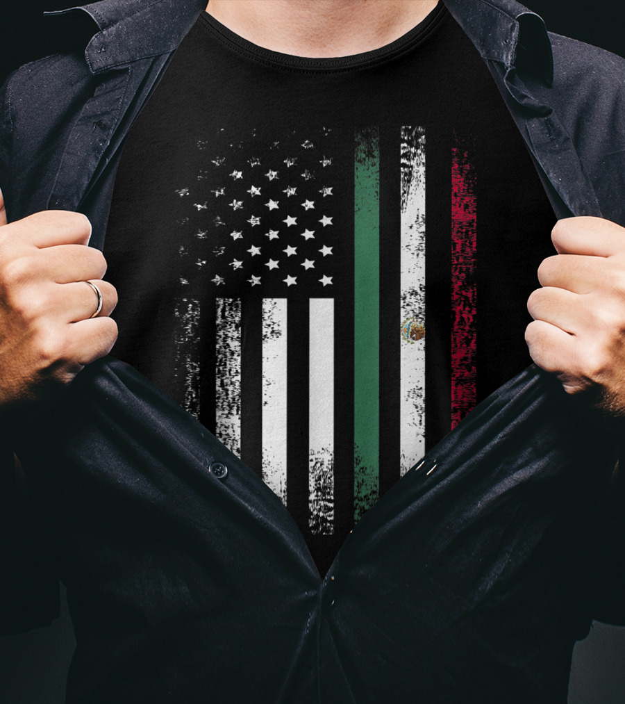 Vintage Mexican Roots American Grown Flag Design Mexico USA T-Shirt