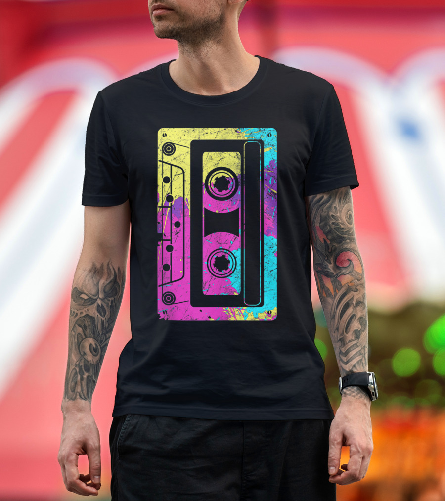 Vintage 80s Mixtape Neon Cassette Tape T-Shirt