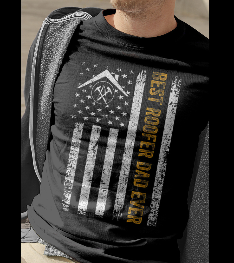 Vintage USA Best Roofer Dad Ever American Flag T-Shirt