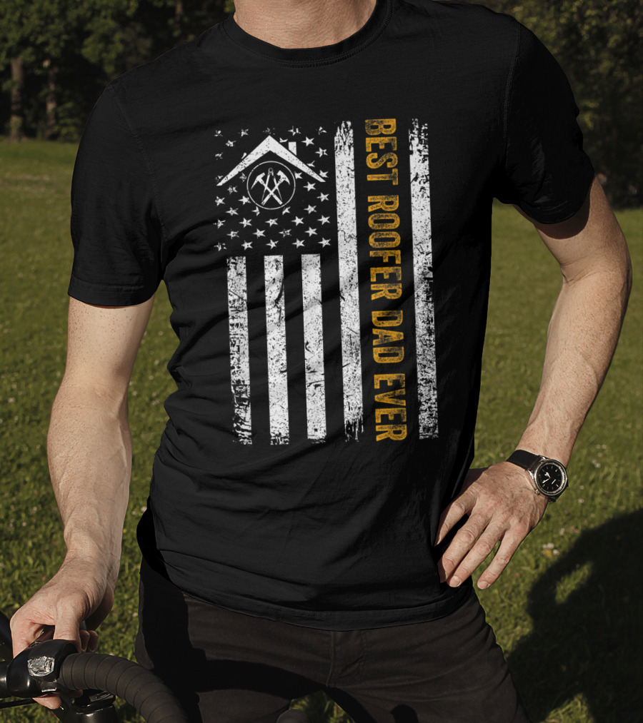 Vintage USA Best Roofer Dad Ever American Flag T-Shirt