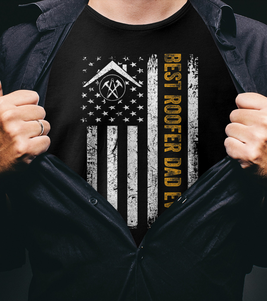 Vintage USA Best Roofer Dad Ever American Flag T-Shirt