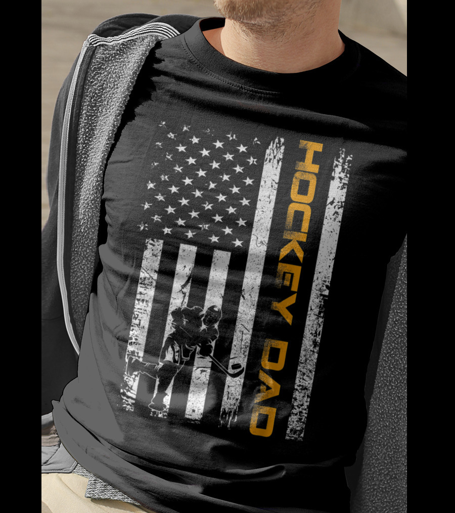Vintage American Flag Hockey Dad USA Ice Hockey T-Shirt