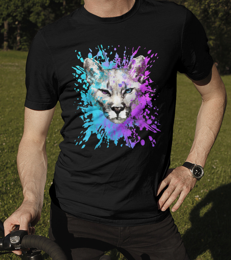 Watercolour Cougar Mountain Lion Artsy Splatter T-Shirt