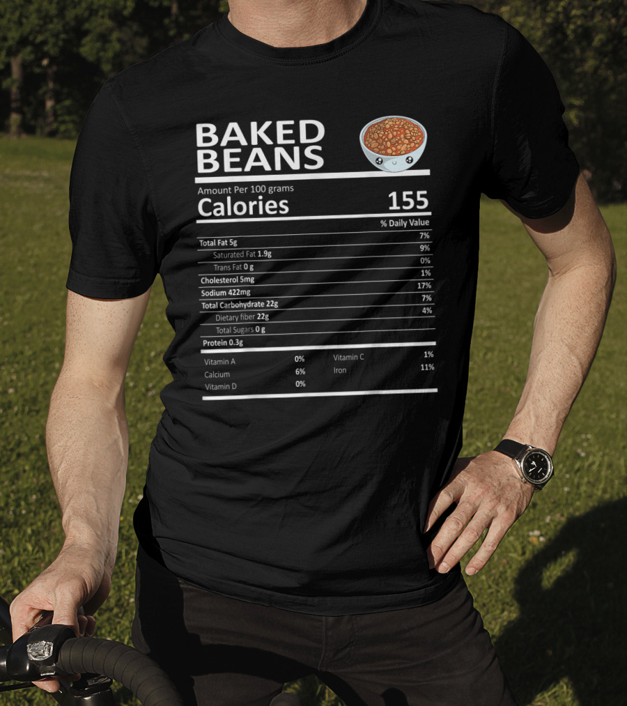 Baked Beans Nutrition Facts Cute Cartoon Calories Dietary Fiber Iron Calcium T-Shirt