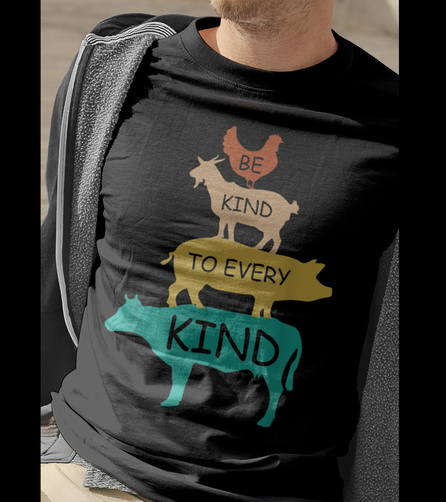 Be Kind To Every Kind Vintage Vegetarian Animal Stack T-Shirt