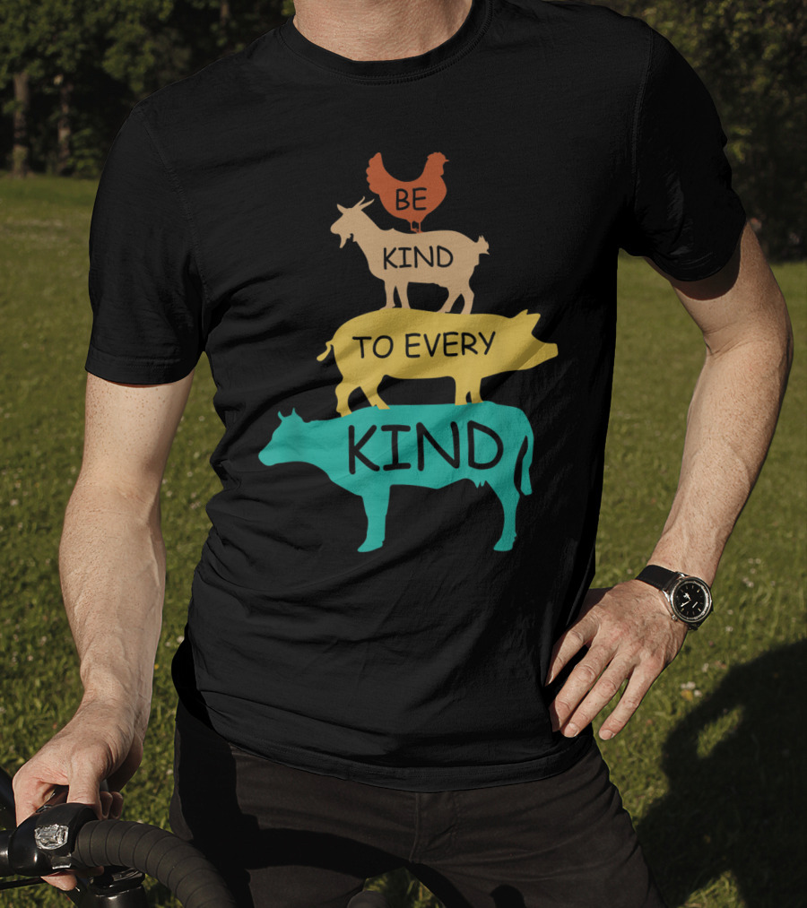 Be Kind To Every Kind Vintage Vegetarian Animal Stack T-Shirt