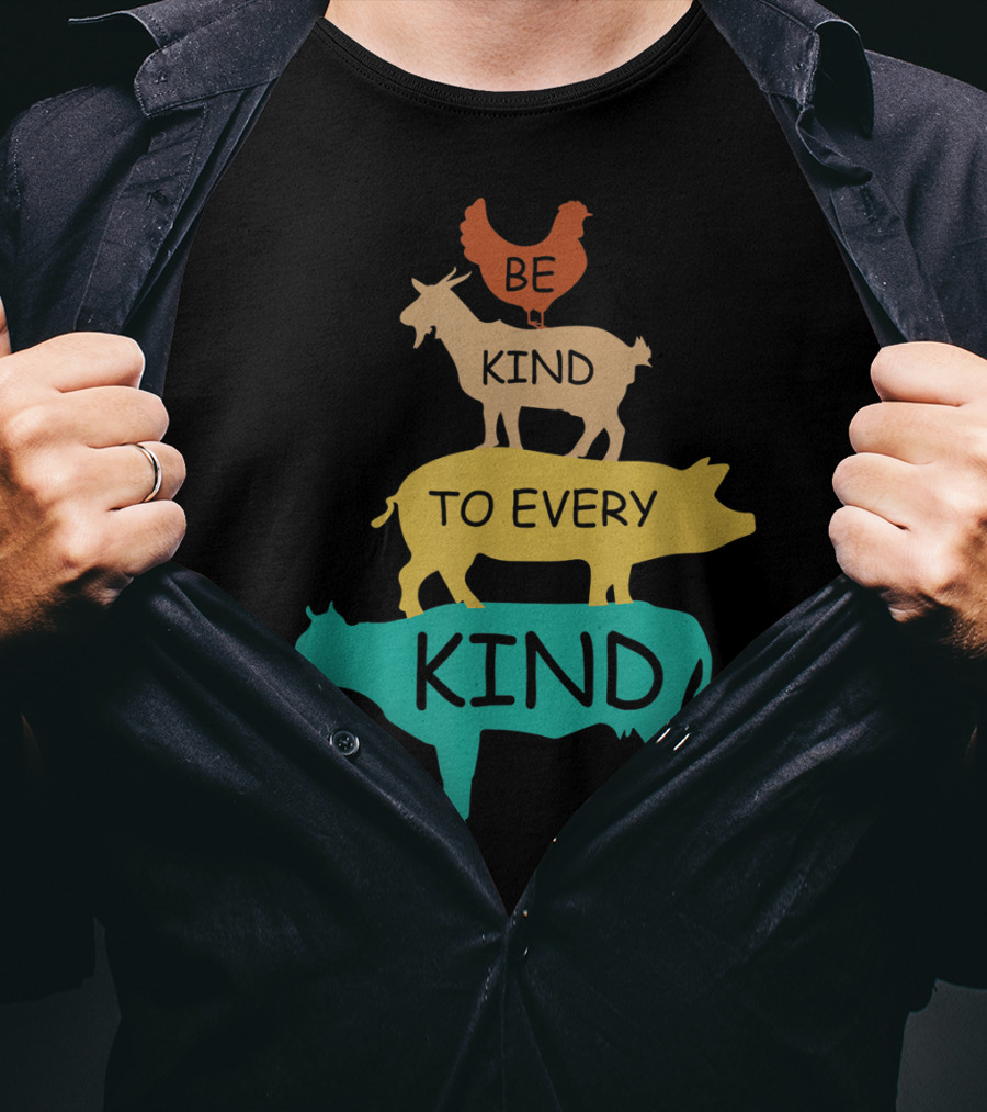 Be Kind To Every Kind Vintage Vegetarian Animal Stack T-Shirt