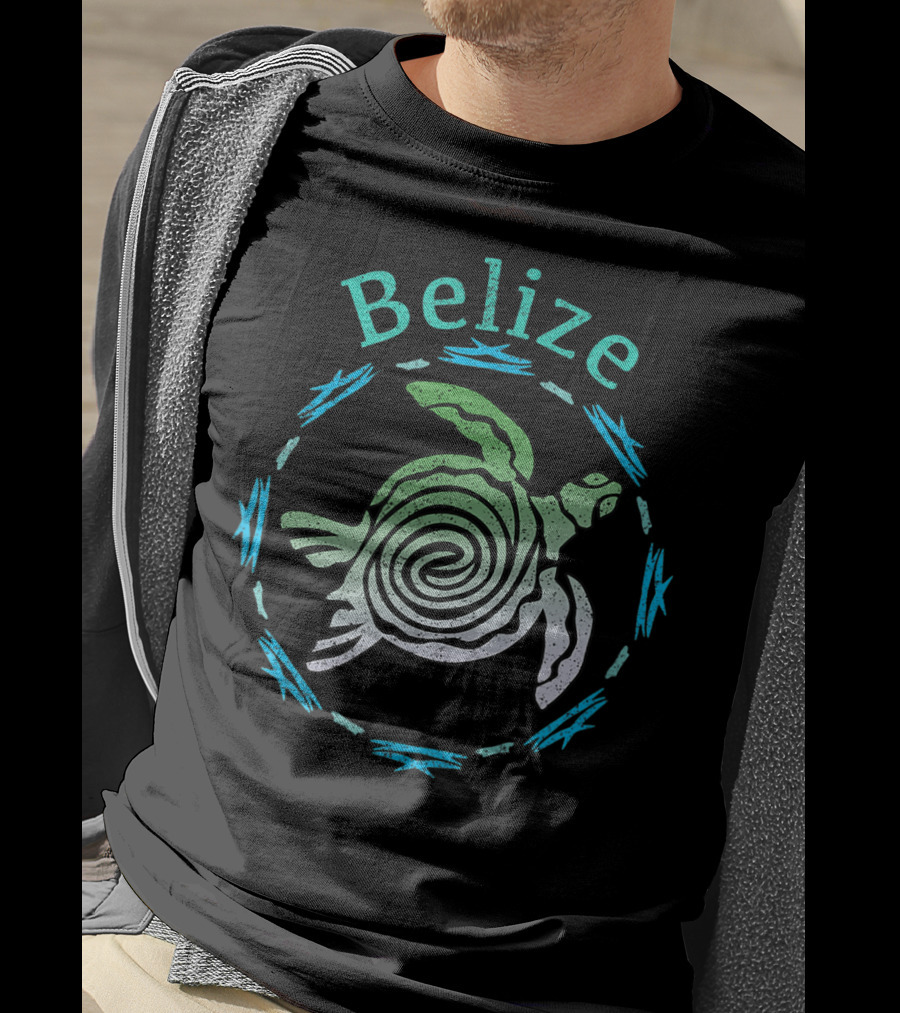 Belize Spiral Turtle With Blue Tribal Accents T-Shirt