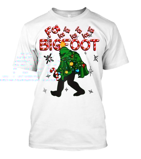 Fa La La La Bigfoot Christmas Candy Cane Spring Tree T-Shirt