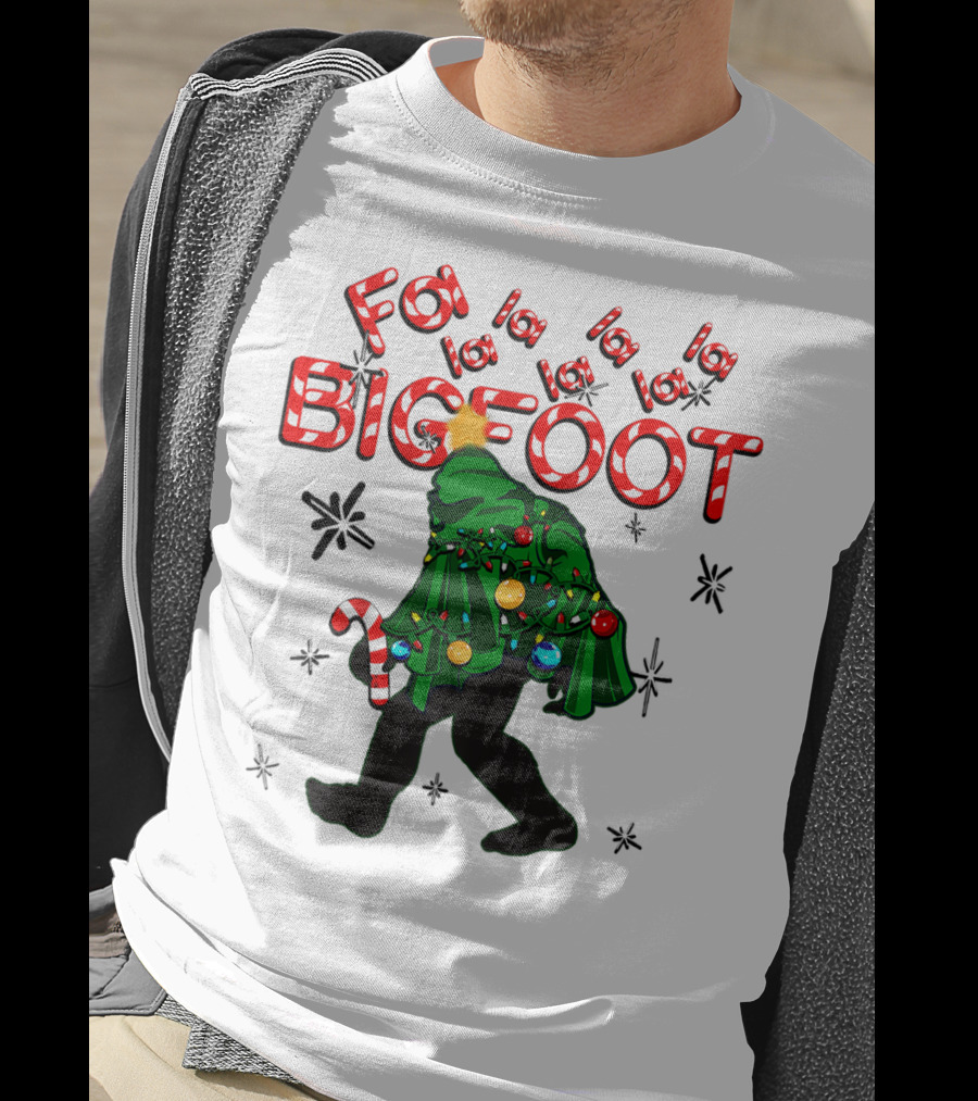 Fa La La La Bigfoot Christmas Candy Cane Spring Tree T-Shirt