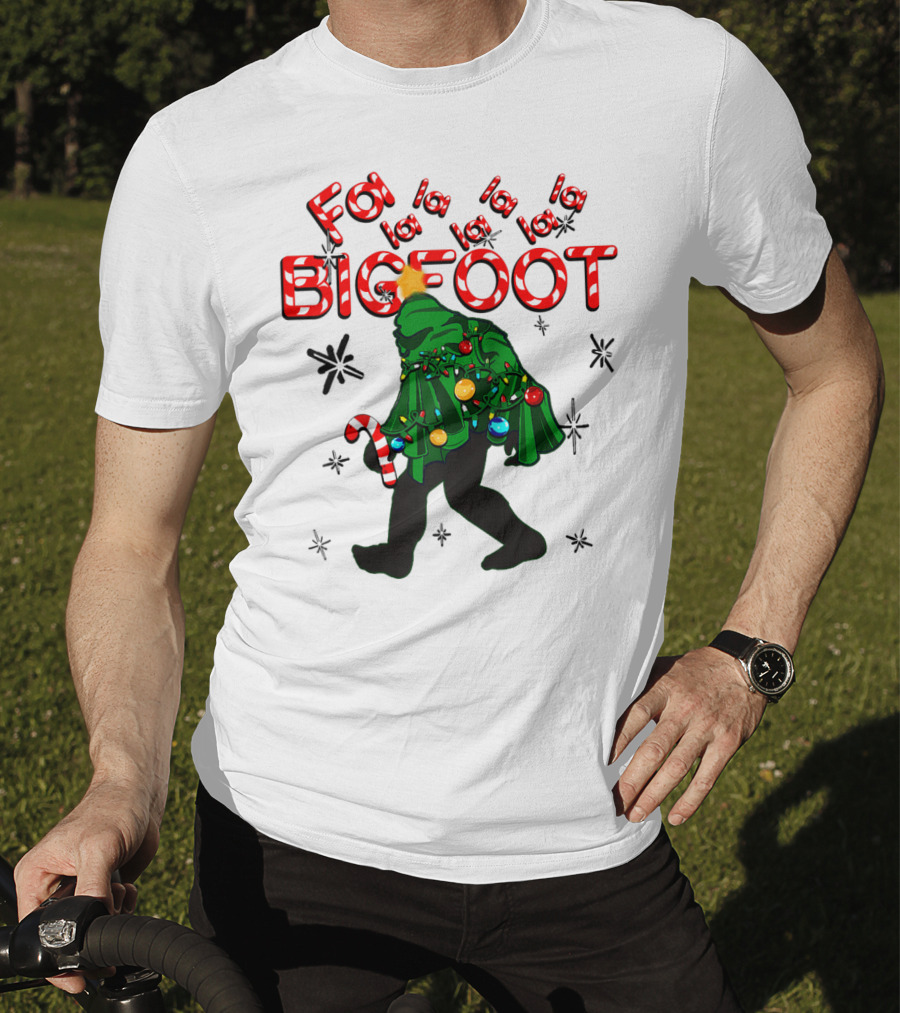 Fa La La La Bigfoot Christmas Candy Cane Spring Tree T-Shirt