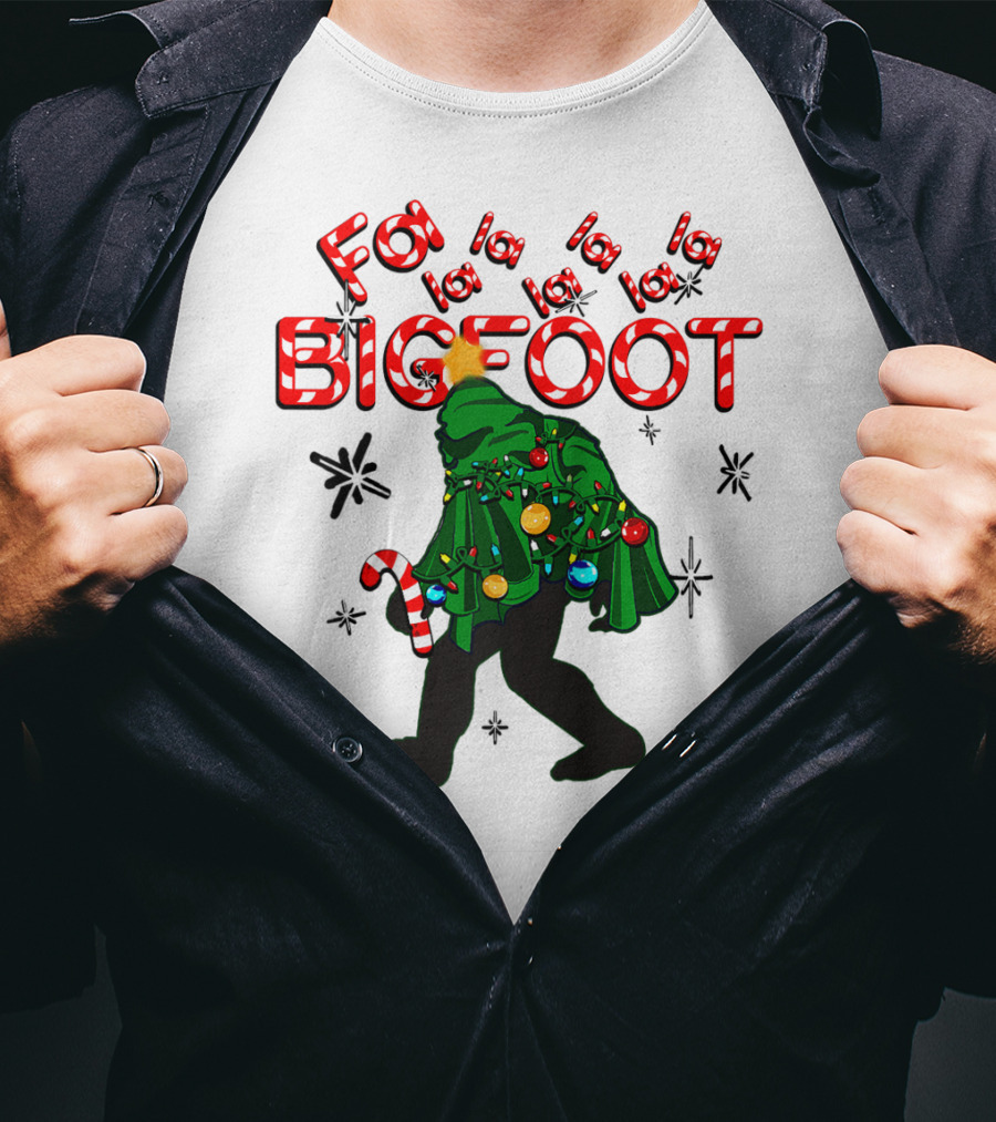 Fa La La La Bigfoot Christmas Candy Cane Spring Tree T-Shirt