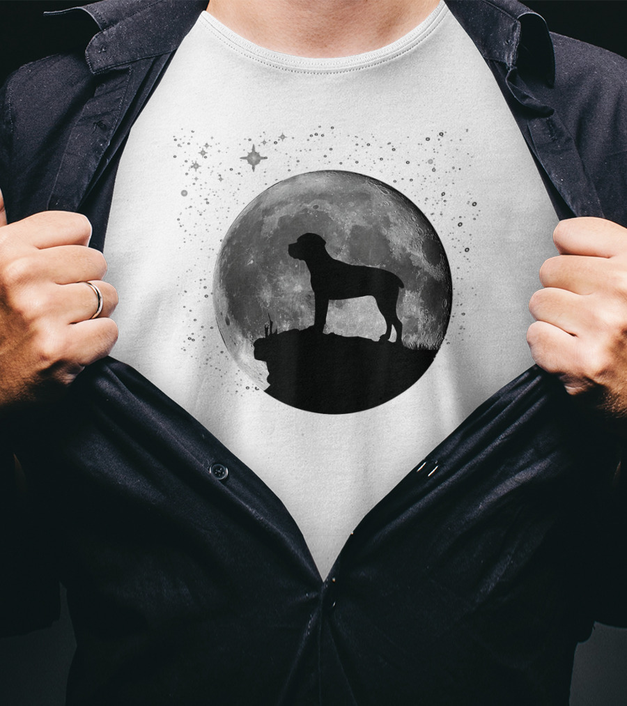 Cane Corso Silhouette Against Full Moon And Starry Sky T-Shirt