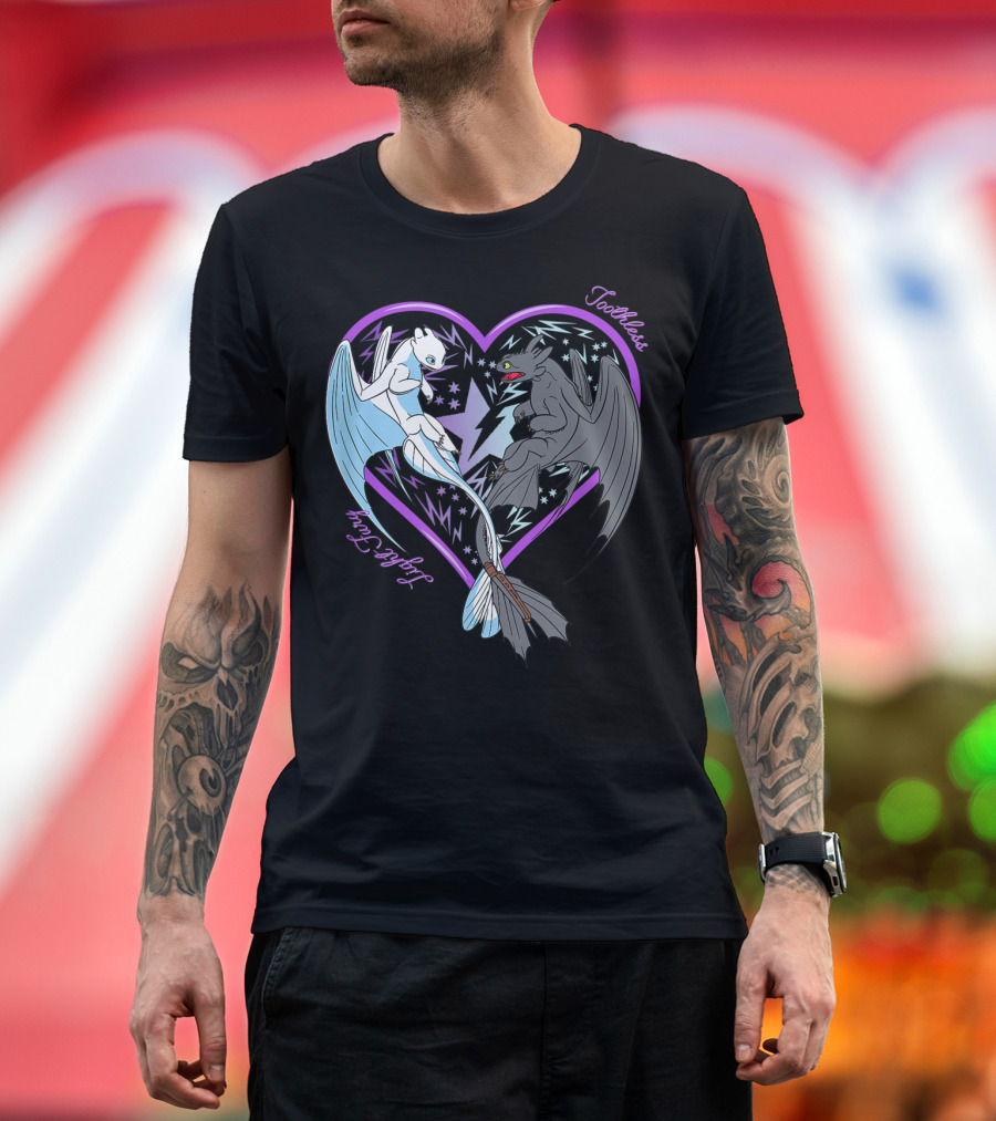 Toothless and Light Fury Heart Night How to Train Your Dragon 3 Hidden World T-Shirt