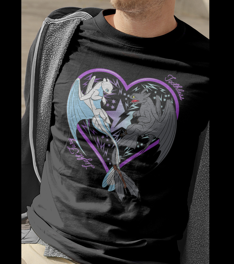 Toothless And Light Fury Heart Night How To Train Your Dragon 3 Hidden World T-Shirt