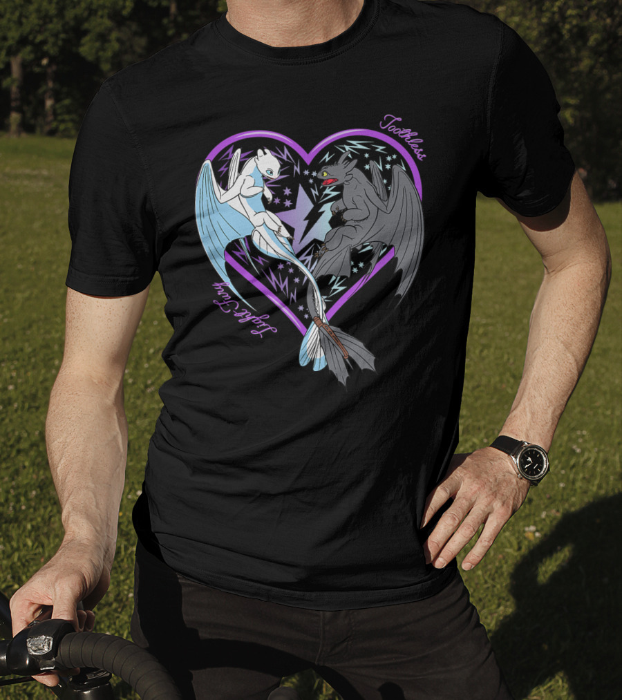 Toothless And Light Fury Heart Night How To Train Your Dragon 3 Hidden World T-Shirt
