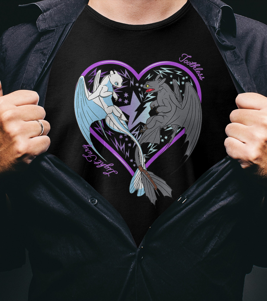 Toothless And Light Fury Heart Night How To Train Your Dragon 3 Hidden World T-Shirt