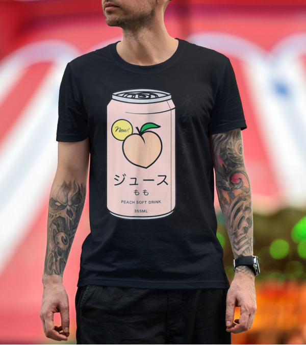 Premium T-Shirt: New Juusu Peach Soft Drink 355mL Japanese Aesthetic T-Shirt New Juusu Peach Soft Drink 355mL Japanese Aesthetic T-Shirt
