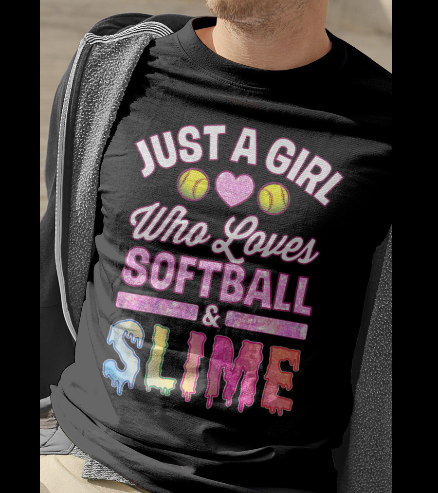 Just A Girl Who Loves Softball Heart Slime Fun T-Shirt