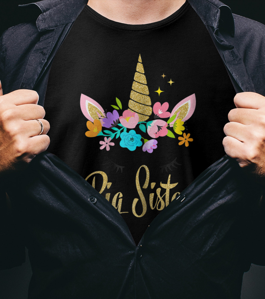 Big Sister Unicorn Floral Horn And Ears T-Shirt
