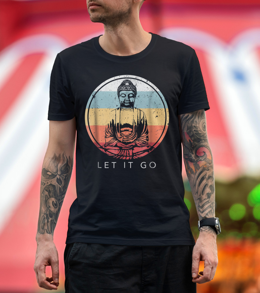 Let It Go Buddha Meditation Vintage Zen Bud Retro Circle T-Shirt