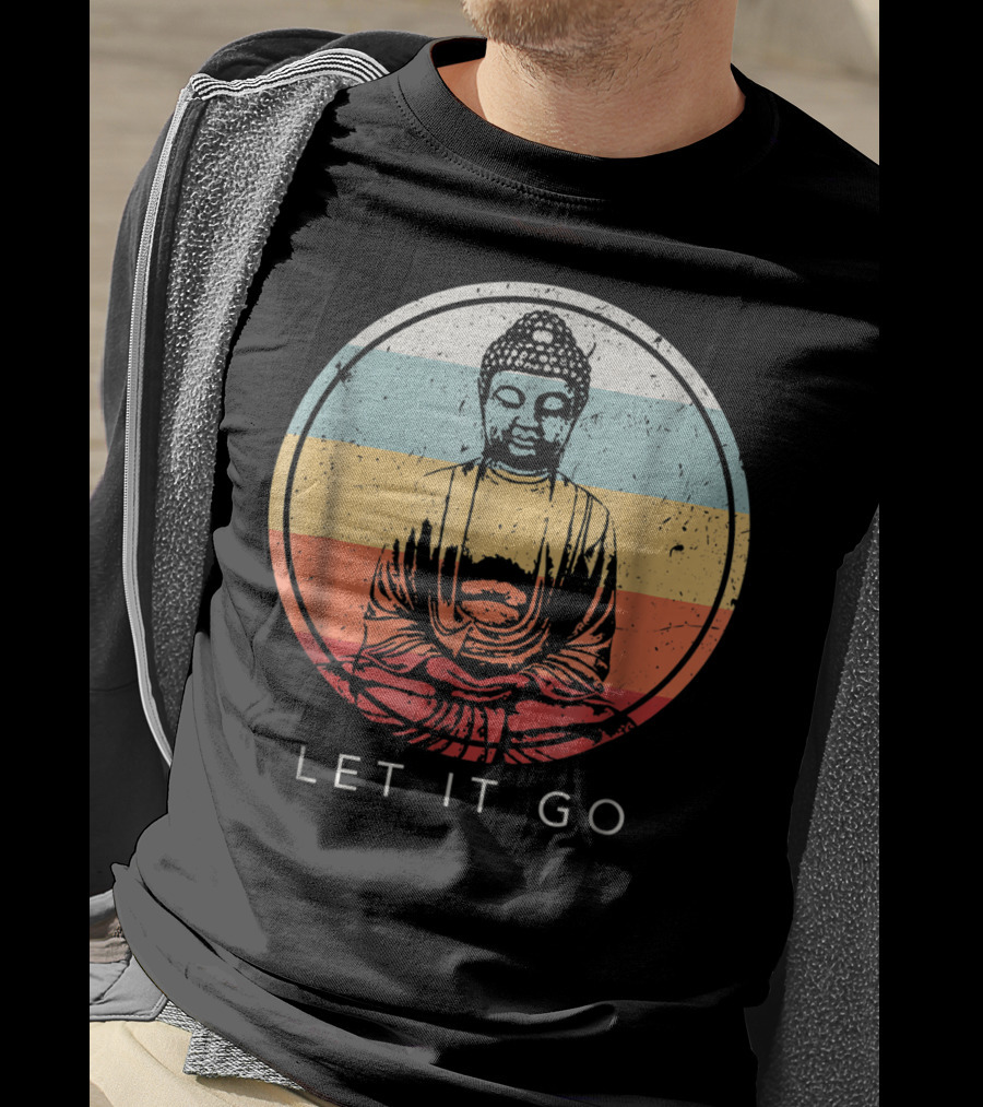 Let It Go Buddha Meditation Vintage Zen Bud Retro Circle T-Shirt