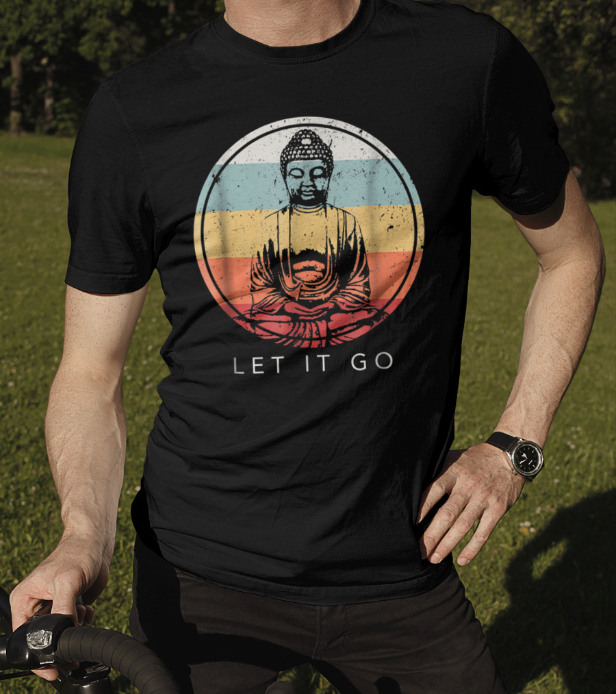 Let It Go Buddha Meditation Vintage Zen Bud Retro Circle T-Shirt