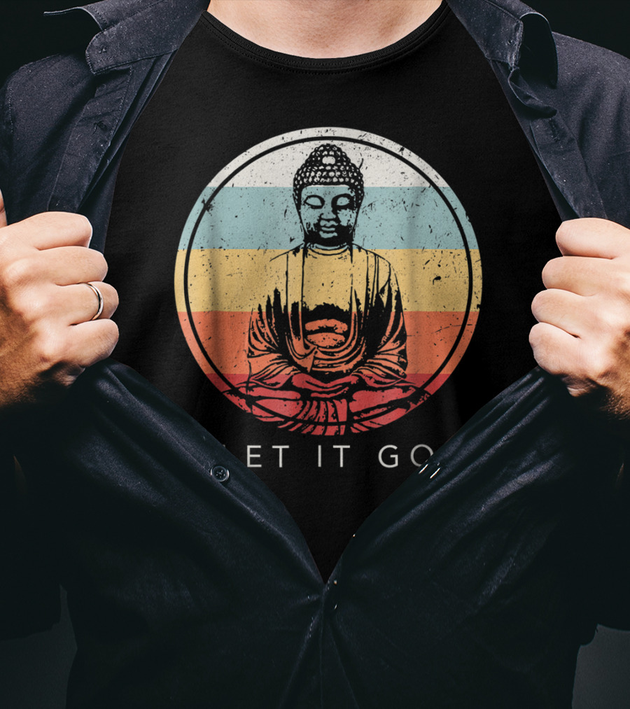 Let It Go Buddha Meditation Vintage Zen Bud Retro Circle T-Shirt