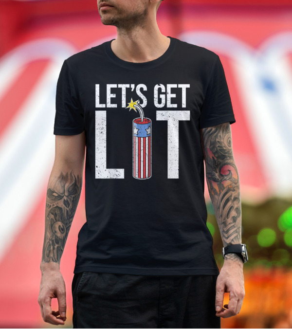 Premium T-Shirt: Let's Get Lit Fireworks USA Flag Funny July 4th T-Shirt Let's Get Lit Fireworks USA Flag Funny July 4th T-Shirt