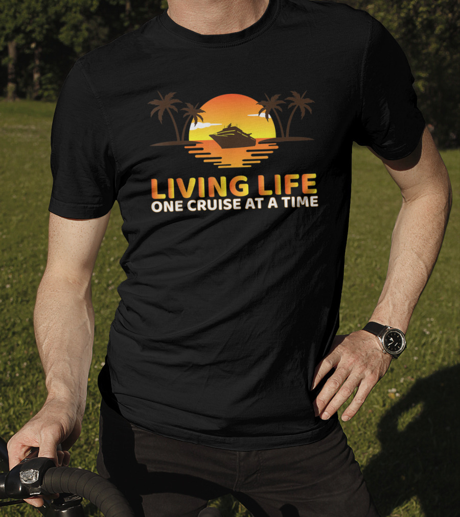 Living Life One Cruise At A Time With Sunset And Palm Trees T-Shirt