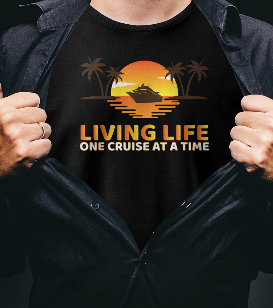 Living Life One Cruise At A Time With Sunset And Palm Trees T-Shirt