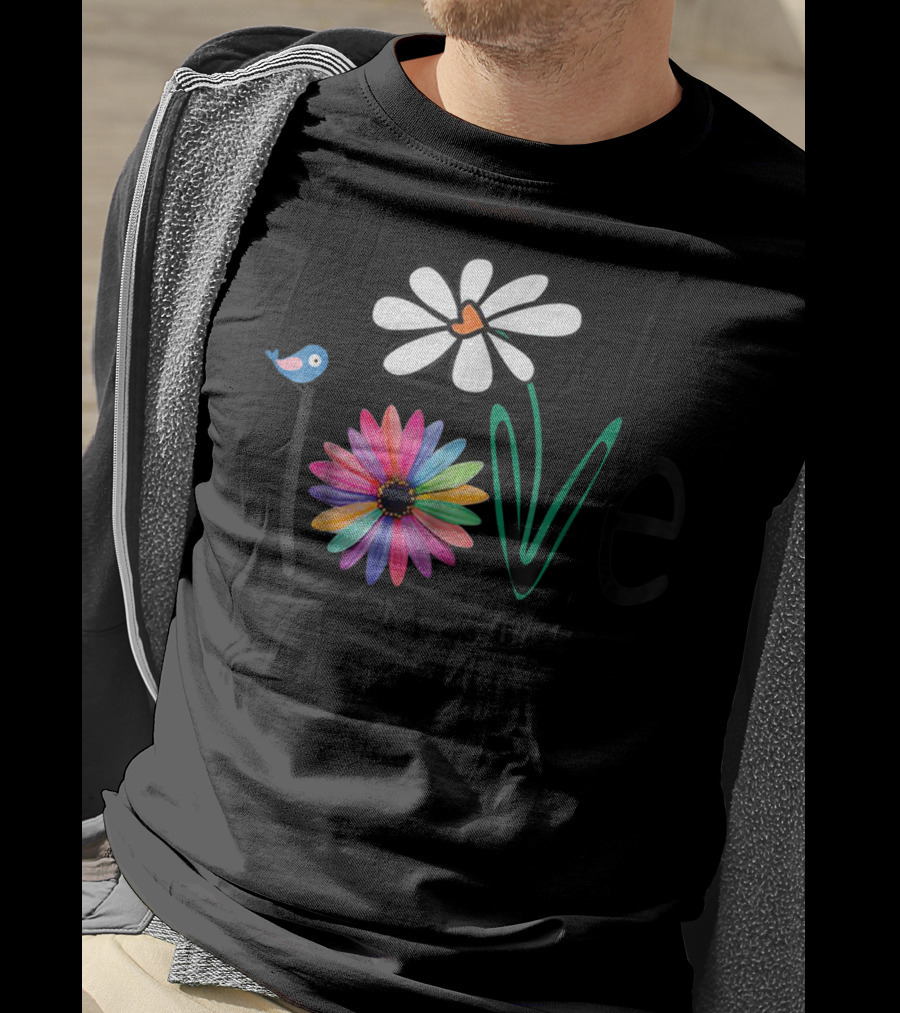 Love One Another Daisy Rainbow Flower Bird Hippie T-Shirt