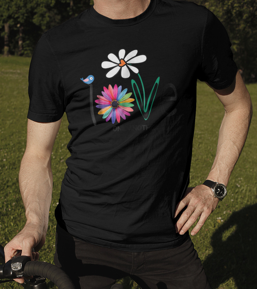 Love One Another Daisy Rainbow Flower Bird Hippie T-Shirt