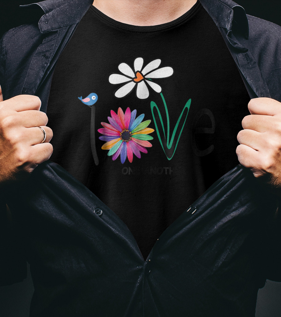 Love One Another Daisy Rainbow Flower Bird Hippie T-Shirt
