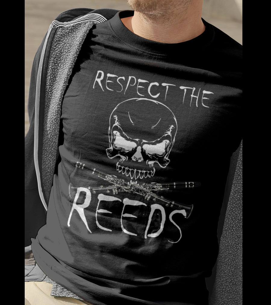 Respect The Reeds Skull And Clarinets Marching Band T-Shirt