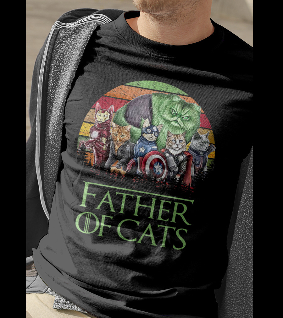 Father Of Cats Dad Cat With Superhero Cats T-Shirt