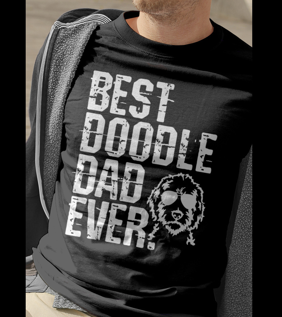 Mens Best Doodle Dad Ever With Golden Doodle Do Wearing Sunglasses T-Shirt